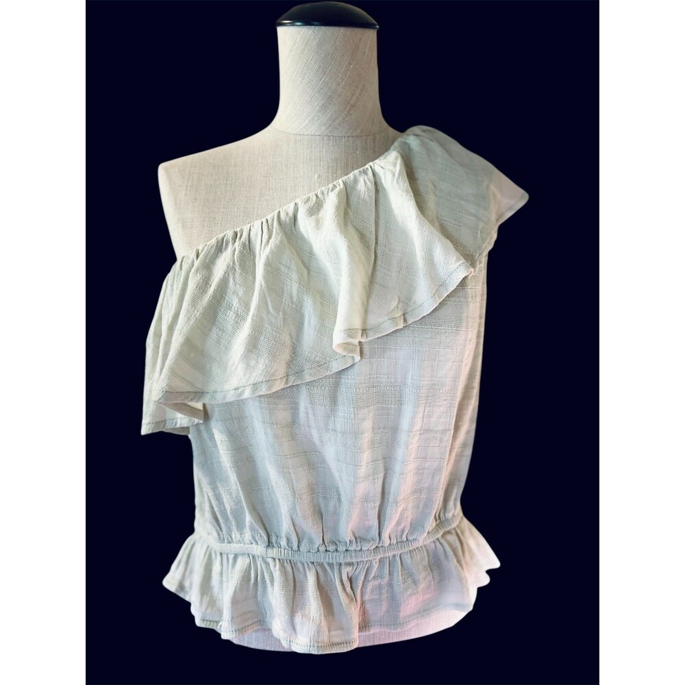 American Eagle White One Shoulder Top with Ruffle top & bottom NWT Size Large